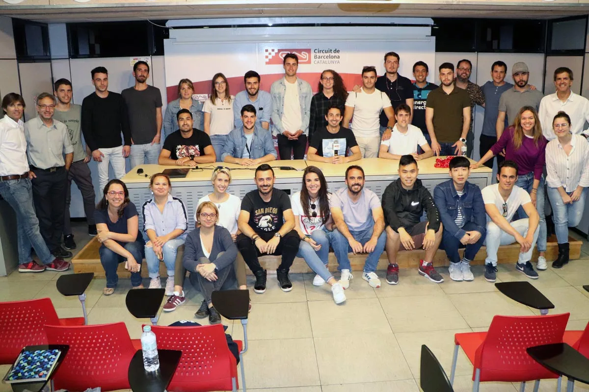 Johan Cruyff Institute studets at the Circuit de Barcelona's conference room.
