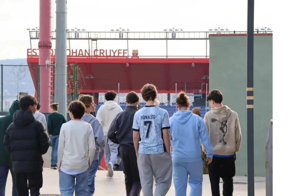 Students at the Johan Cruyff Stadium in Barcelona.